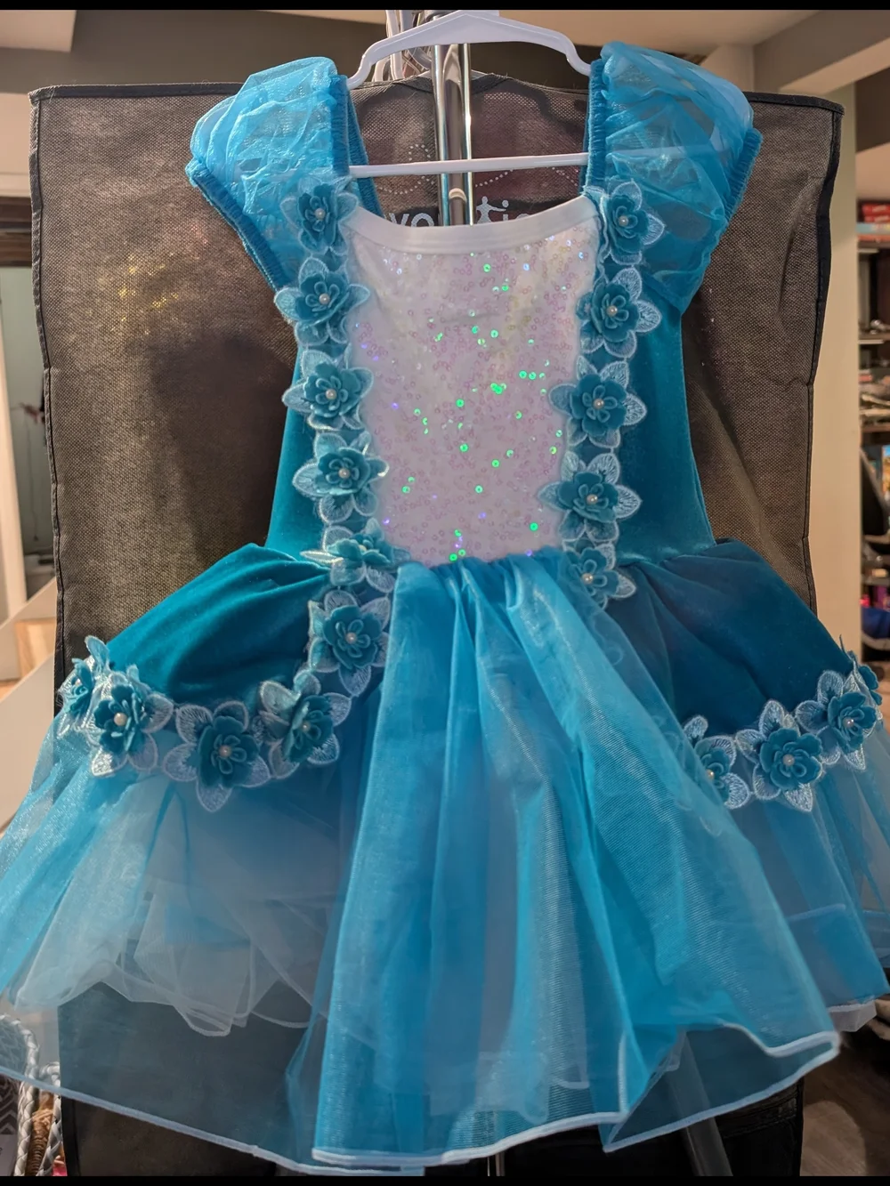Blue/White Floral Tutu Dress Kids Dance Costume